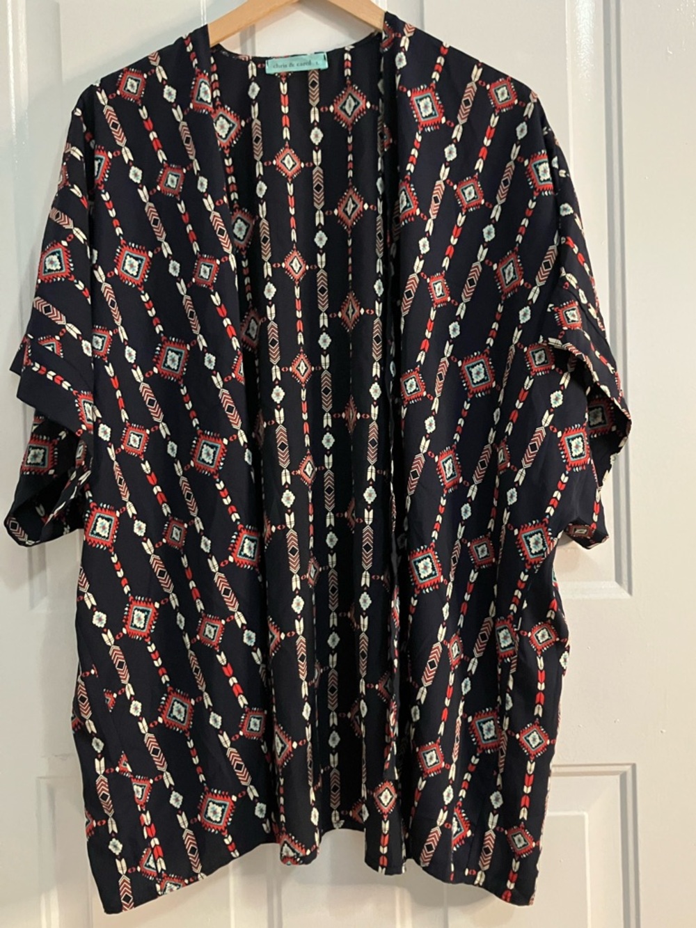 Chris & Carol -navy geometric print open cardigan